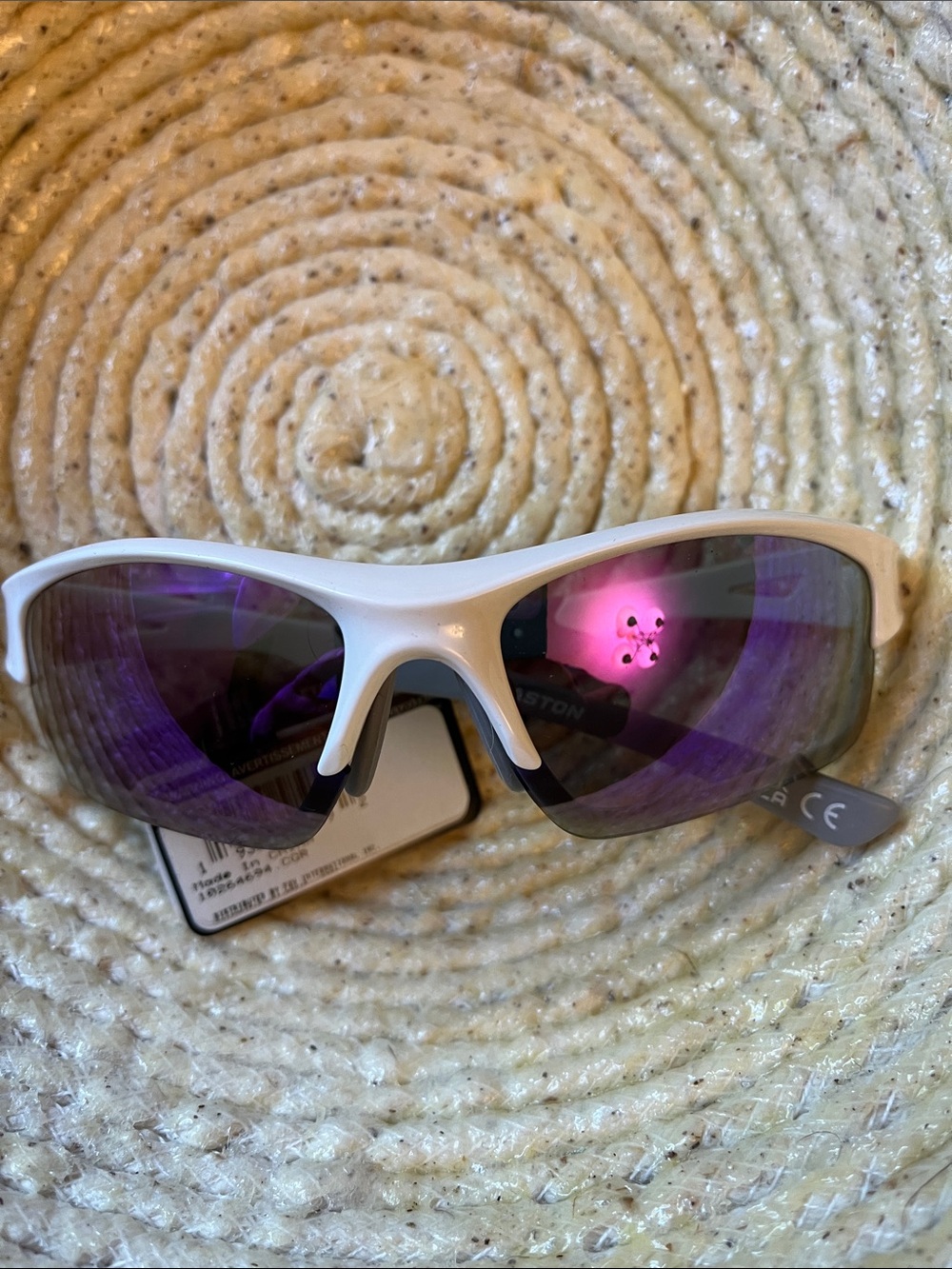Easton White Sport Sunglasses with Purple Mirrored Lenses